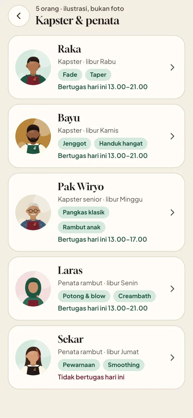 Kursi Putar, layar Pilih kapster