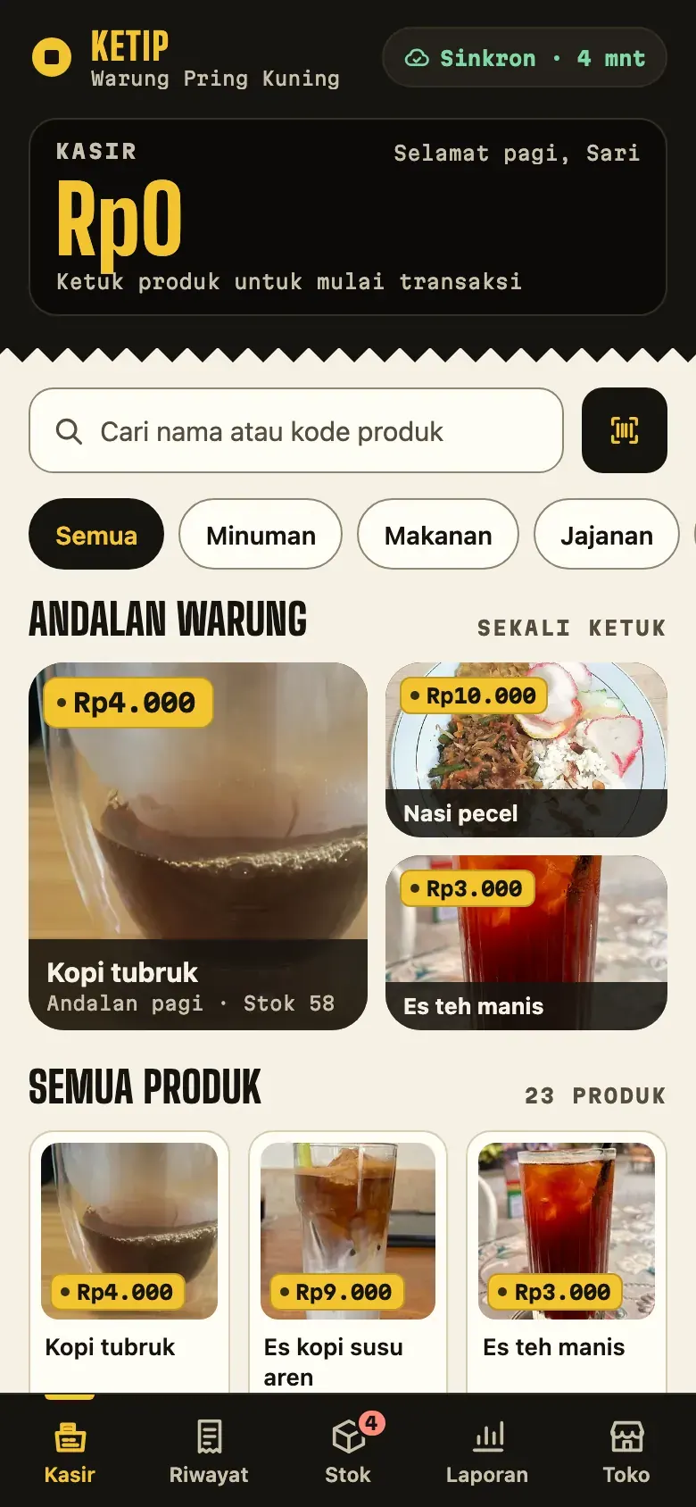 Ketip, layar Kasir