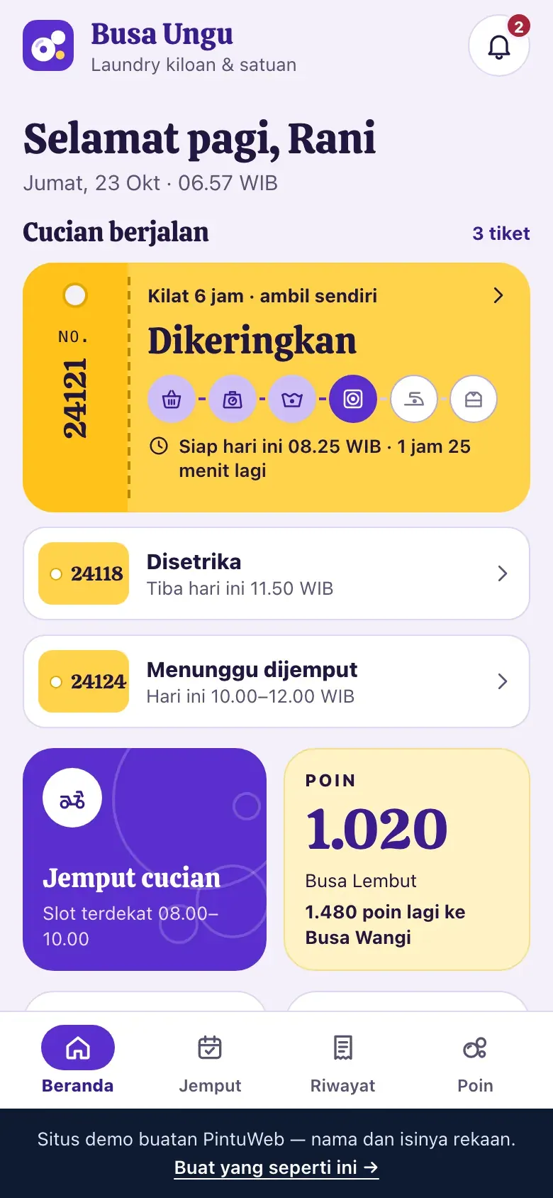 Busa Ungu, layar Beranda