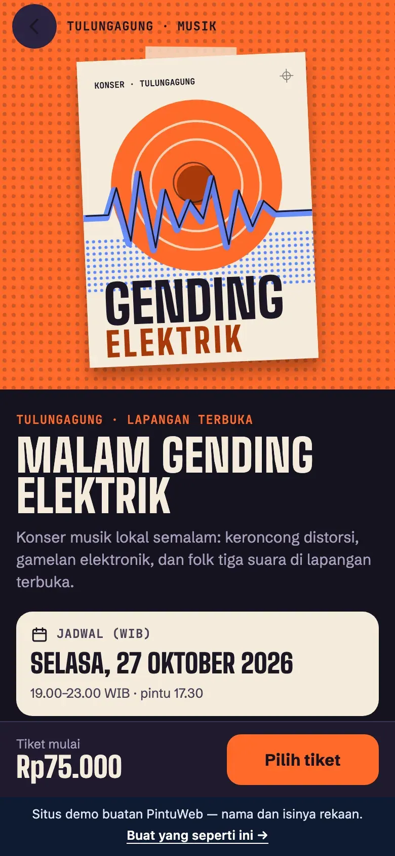 Karcis Wetan, layar Halaman acara